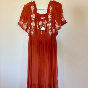 Embroidered Rust Maternity Dress